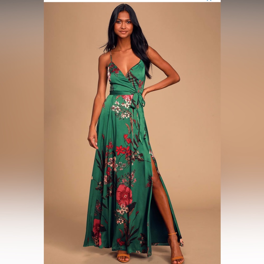 Still the One Emerald Green Floral Print Satin Maxi Dress